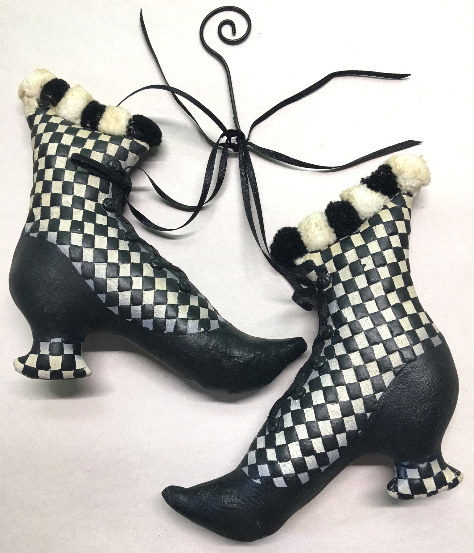 Checkered Witch Boots Ornament