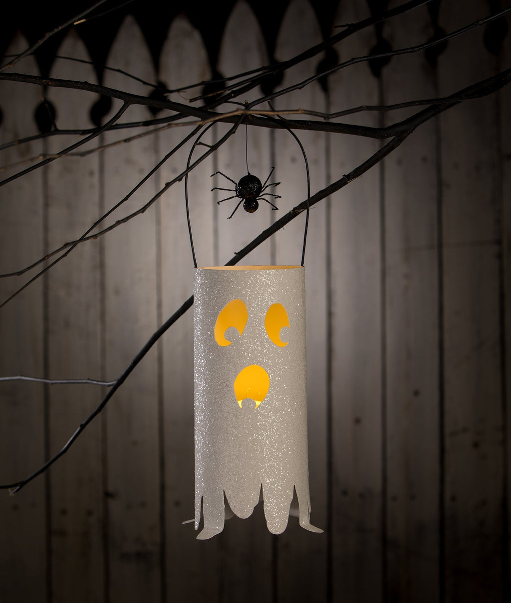 Hanging Ghost Lantern with Spider by Bethany Lowe