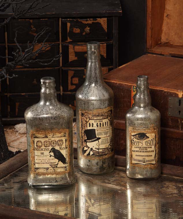 Mercury Glass Apothecary Bottles - Large