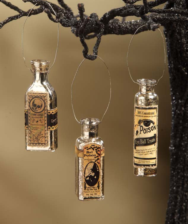 Mercury Glass Potion Bottle Ornaments