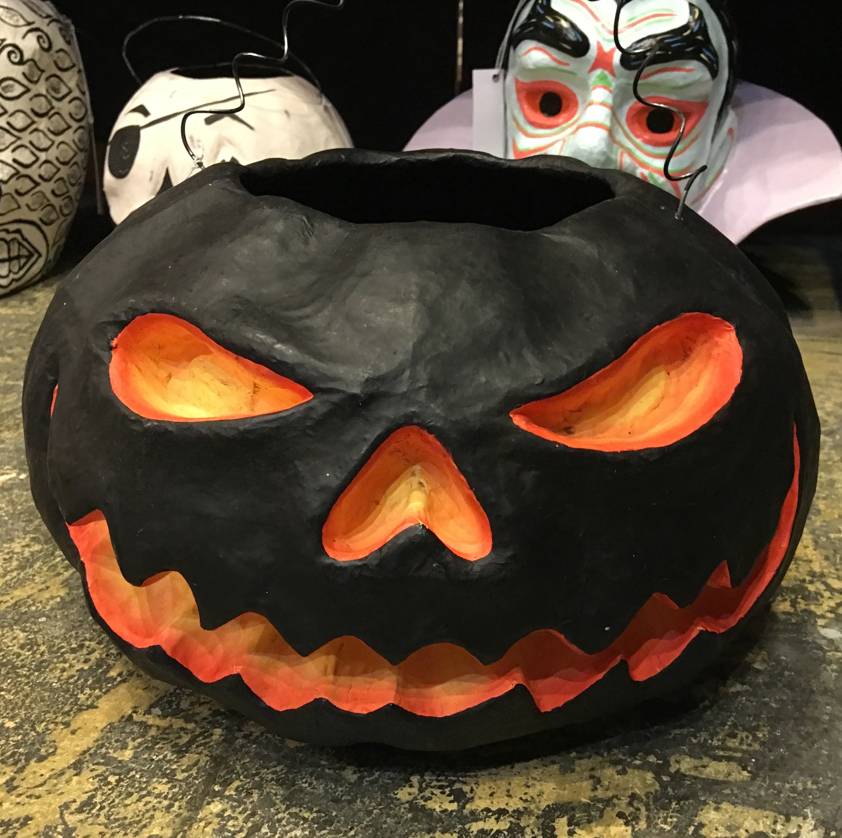 Midnight Jack-O-Lantern Bucket - Paper Mache